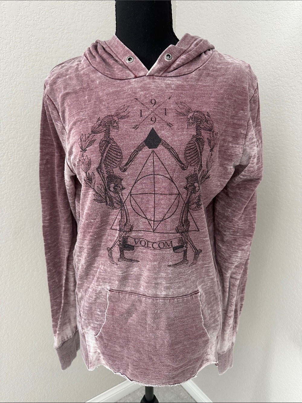 Volcom Washed Mauve Skeletal Graphic Hooded Pullover